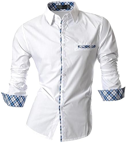 jeansian Herren Freizeit-Knopfleiste Langarm Hemd mit modischem Print Stilvoll Men Shirt K020_White_L von jeansian