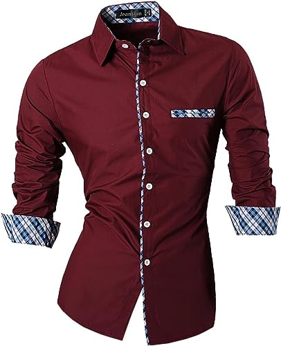 jeansian Herren Freizeit-Knopfleiste Langarm Hemd mit modischem Print Stilvoll Men Shirt K020_WineRed_XL von jeansian