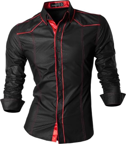 jeansian Herren Freizeit-Knopfleiste Langarm Hemd mit modischem Print Stilvoll Men Shirt K034_Black_L von jeansian