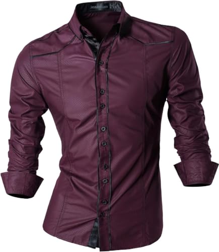 jeansian Herren Freizeit-Knopfleiste Langarm Hemd mit modischem Print Stilvoll Men Shirt K034_WineRed_M von jeansian