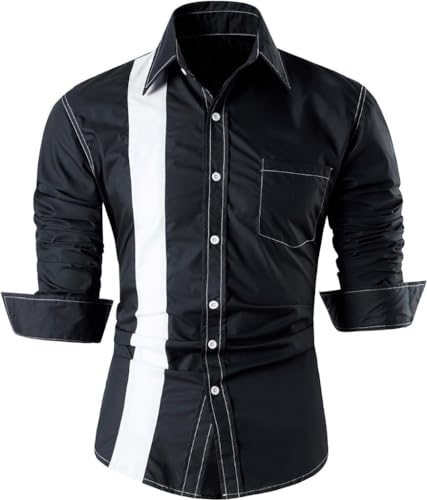 jeansian Herren Freizeit-Knopfleiste Langarm Hemd mit modischem Print Stilvoll Men Shirt K051_Black_XL von jeansian