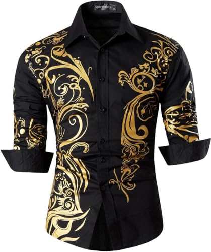 jeansian Herren Freizeit-Knopfleiste Langarm Hemd mit modischem Print Stilvoll Men Shirt K052_Black_XXL von jeansian