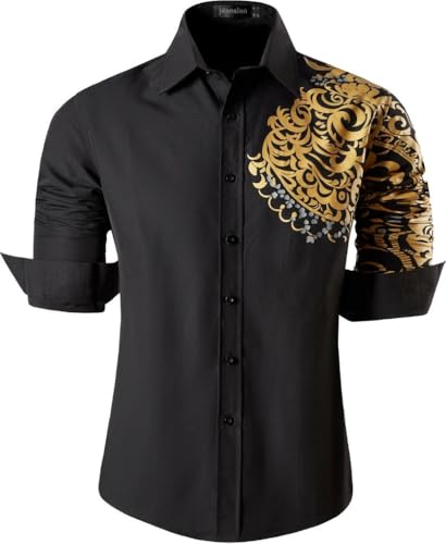 jeansian Herren Freizeit-Knopfleiste Langarm Hemd mit modischem Print Stilvoll Men Shirt K054_Black_XL von jeansian