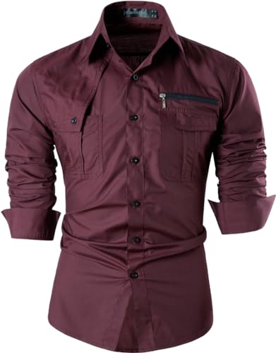 jeansian Herren Freizeit-Knopfleiste Langarm Hemd mit modischem Print Stilvoll Men Shirt K371_WineRed_M von jeansian