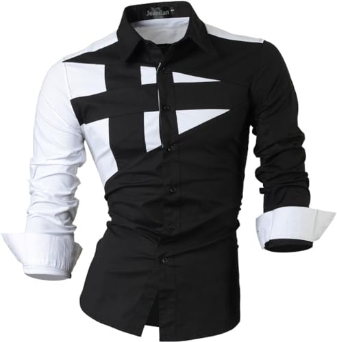 jeansian Herren Freizeit-Knopfleiste Langarm Hemd mit modischem Print Stilvoll Men Shirt K397 Black M von jeansian