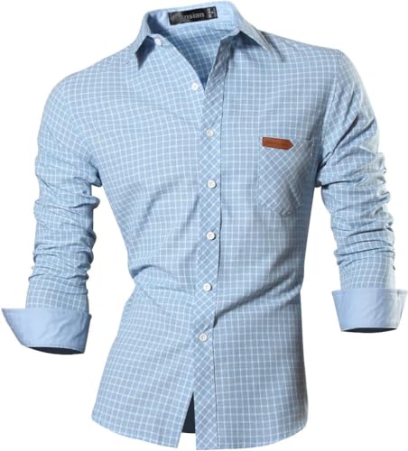 jeansian Herren Freizeit-Knopfleiste Langarm Hemd mit modischem Print Stilvoll Men Shirt K615 LightBlue XL von jeansian