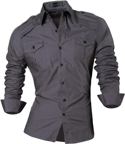 jeansian Herren Freizeit-Knopfleiste Langarm Hemd mit modischem Print Stilvoll Men Shirt K801 Gray XL von jeansian