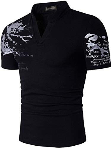 jeansian Herren Polo T-Shirts Tennis Golf Kurzärmliges Oberteil Polo-Shirt Mehrfarben Poloshirts JZA100 Black L von jeansian