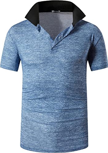 jeansian Herren Summer Sportswear Wicking Breathable Short Sleeve Polo T-Shirts Tops LSL327 Blue XL von jeansian