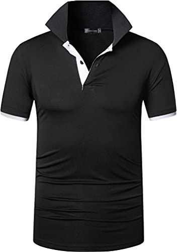 jeansian Herren Summer Sportswear Wicking Breathable Short Sleeve Polo T-Shirts Tops LSL322 Black XXL von jeansian