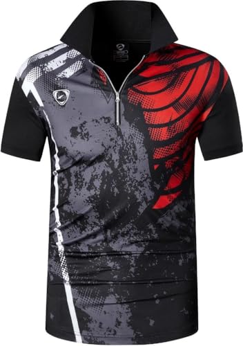 jeansian Herren Zipper Collar Sports Wicking Breathable Short Sleeve Polo T-Shirts Tops LSL366 Black XL von jeansian