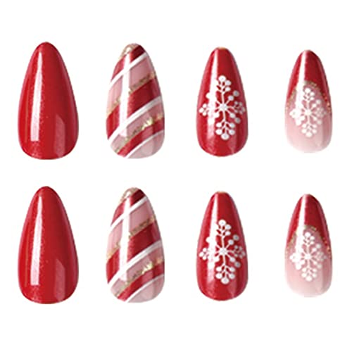 24 Stück/Set Weihnachten Press On Nails Mandel French Tip Full Cover Press On Nail Acryl Fingernagel Nail Art Decor Christmas Press On Nails Short von jebyltd