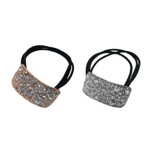 2pcs Funkelnde Haarkrawatte Mit Strasssteinen Dekors Elastic Band Stylish Haarseil Für Elegante Abendparty Styling Styling Krawatte von jebyltd