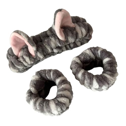 3in1 Plüsch Haarband Und Handgelenk Waschband Set Für Frauen Mädchen Katzen Ohr Make Up Haarband Einkaufsgesichtswäsche Haarzubehör Plüschen Stirnbänder von jebyltd