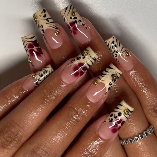 Coffin Press Auf Nägeln Gefälschte Nägel Leoparden Kleber Auf Strasssteinen Acryl 24 Pcs Stick Für Frauen Mädchen Acrylklessche Nagel Für Frauen Klar von jebyltd