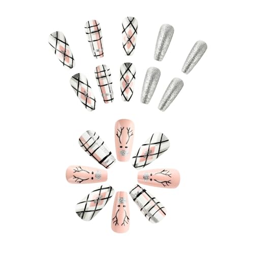 Funkelnde Winter Weihnachtsstift Auf Nägeln Glänzende Acryl Falsche Nägel Für Frauen 24pcs Press Auf Maniküre Set Hochglanz Winter Weihnachten von jebyltd