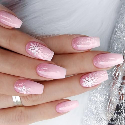 Weihnachts Acryl Nägel Tipps Mit Schneeflockendesigns Falsche Nägel Drücken Für Frauen Einfacher Anwendung 24pcs Künstlich von jebyltd