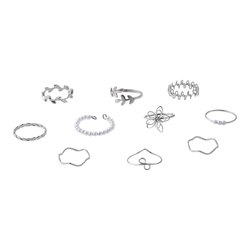 jebyltd 10 Stücke Einzigartige Blumenblattreben Faux Pearls Ringe Trendy Finger Accessoires Mode Schmuck Für Frauen Und Mädchen Modeschmuck Für Frauen von jebyltd