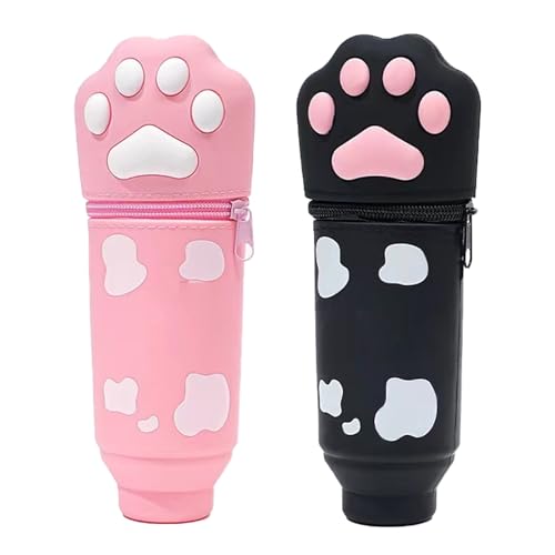 jebyltd 2pcs Cartoon Stiftkoffer Teleskop Stiftbeutel Reißverschlüsse Silikonbeutel Bleistiftkoffer Stehende Für Studenten Katzen Bleistift von jebyltd