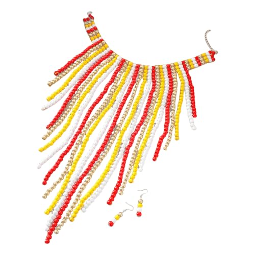 jebyltd Aussage Schmuck Perlen Halskette Und Ohrringe Set Long Quastenstile Hochzeit Schmuck Holzperlen Textur Für Frauen Ohrringe Set von jebyltd