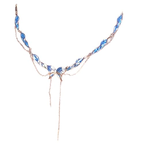 jebyltd Butterfly Colarmbone Kette Einfache Legierung Kurzer Halskette Verstellbarer Ketten Halskette Mode Schmuck Für Verschiedene Anlässe Blau Anhänger von jebyltd