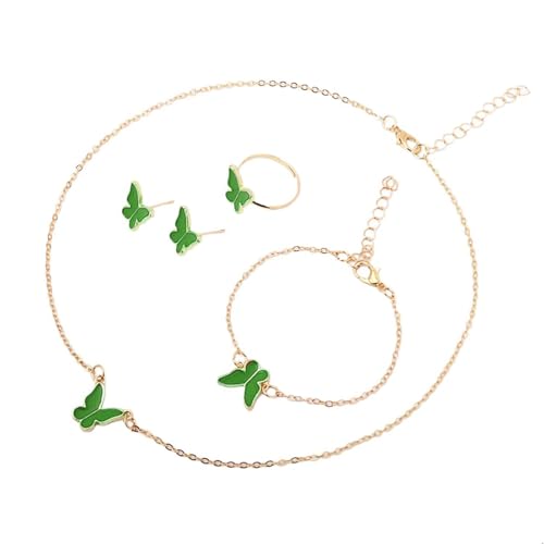 jebyltd Butterfly Schmuck Set Girls Halskette Mode Anhänger Halskette Einstellbar Mit Armband Armreifen Ringen Ohrringe Anhänger von jebyltd