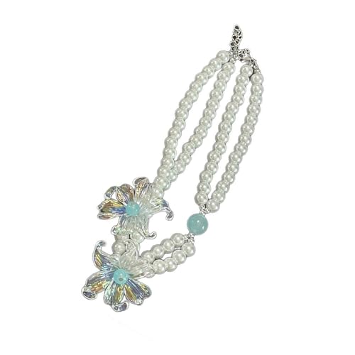 jebyltd Doppelschicht Florale Perlen Halskette Elegantes Schlüsselbeinkette Vintage Französisch Charm Inspiriert Halsschmuck Für Frauen Blumenperlen Doppelschicht Halskette von jebyltd