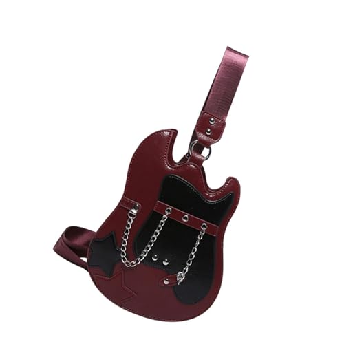 jebyltd Frauengitarre Geformte Crossbody Bag Punk Kette Dekore PU Leder Farbe Blockierende Schultertasche Mit Verstellbarer Gurt Mode Crossbody Geldbörse von jebyltd