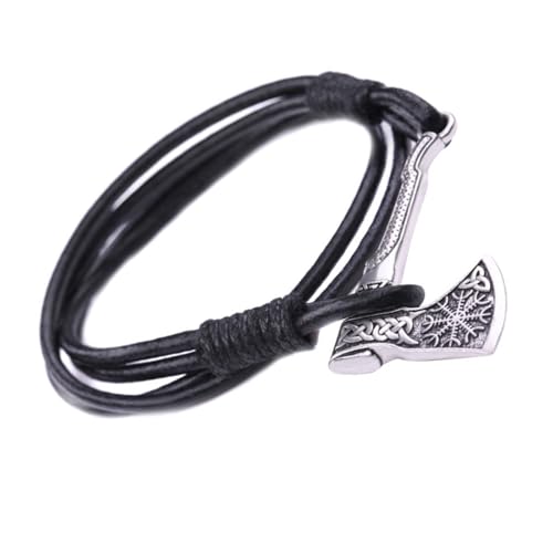 jebyltd Mode Herren Lederarmband Gold/Silber Äxte Anhänger Handchain Stylish Handgelenk Accessoire Für Modebegeisterte Unisex Armreif von jebyltd