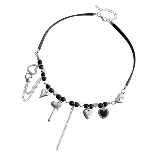 jebyltd Perlenherzherzanhänger Tassels Halskette Verstellbare Länge Neckchain Stilvolle Schlüsselbeutel Kette Mode Schmuck Für Frauen Perlen Halskette von jebyltd