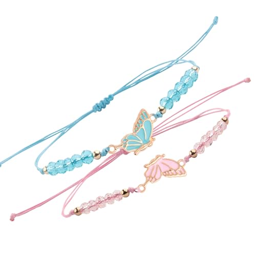 jebyltd Set Von 2 Freundschaftsarmbändern Für Mädchen Und Kinder Eleganter Schmetterling Charme Handchain Handgefertigte Freundin Geschenke Freund Armbänder von jebyltd