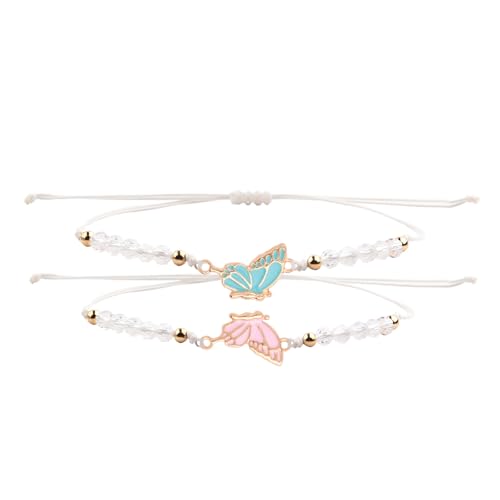 jebyltd Set Von 2 Freundschaftsarmbändern Für Mädchen Und Kinder Eleganter Schmetterling Charme Handchain Handgefertigte Freundin Geschenke Freund Armbänder von jebyltd