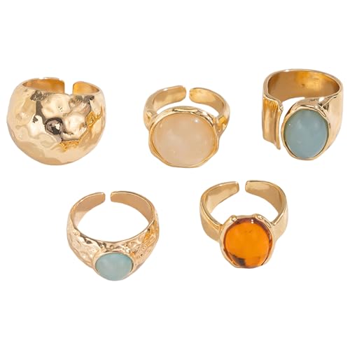 jebyltd Vintage Hämmerte Textur Einstellbare Offene Ringe Antiquitäten Designlegierung Acrylfingerband Schmuck Geschenk Für Frauen Hämmerte Metal Open Band von jebyltd