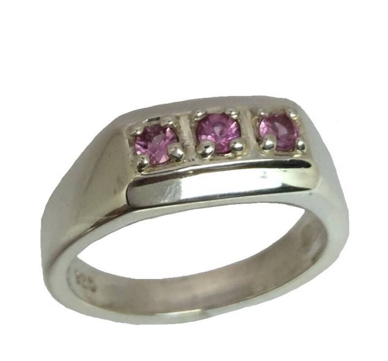 Natürlicher Rosa Turmalin Silber Herrenring, Freie Größen von jecaland