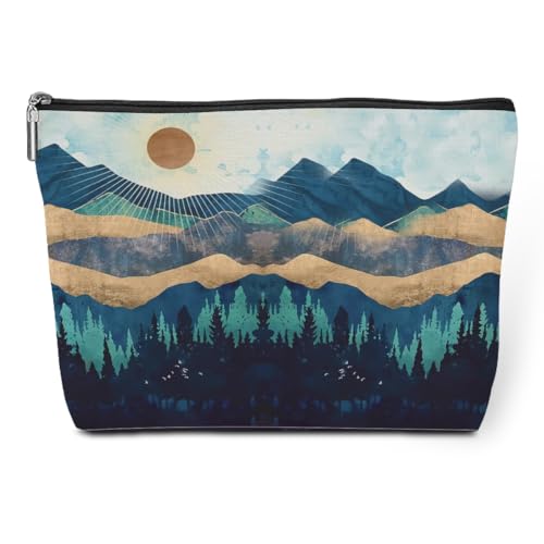 jeilink Aquarell-Make-up-Tasche, Motiv: Berg Ozean Meer Wellendruck blau lustig Weihnachten Geburtstag Geschenke für Frauen, Mehrfarbig146, 9.8x7 Inches von jeilink