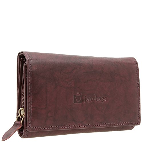Damen Portemonnaie Große Geldbörse Geldbeutel für Frauen Echt-Leder Portmonee mit RFID Schutz in 5 Farben von jejo-bags … (Bordeaux) von jejo-bags