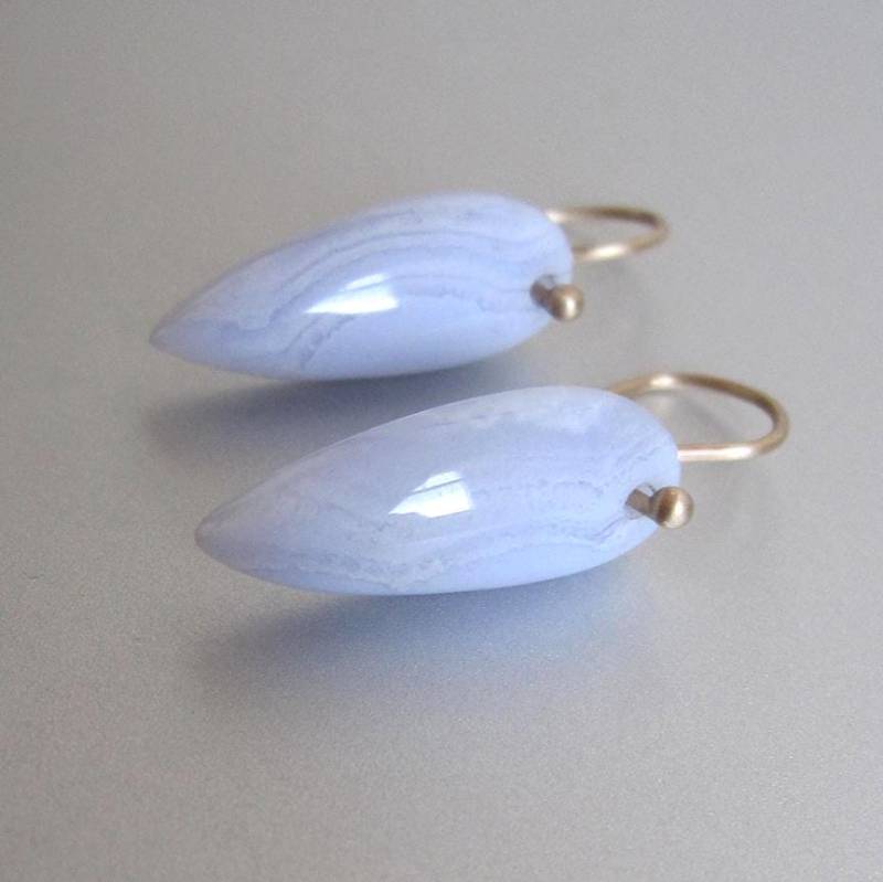 Blaue Spitzen Achat Tropfen, Solide 14K Gold Ohrringe Blaue Spitzen Achat Tropfen, Solide 14K Gold Ohrringe von jenco8