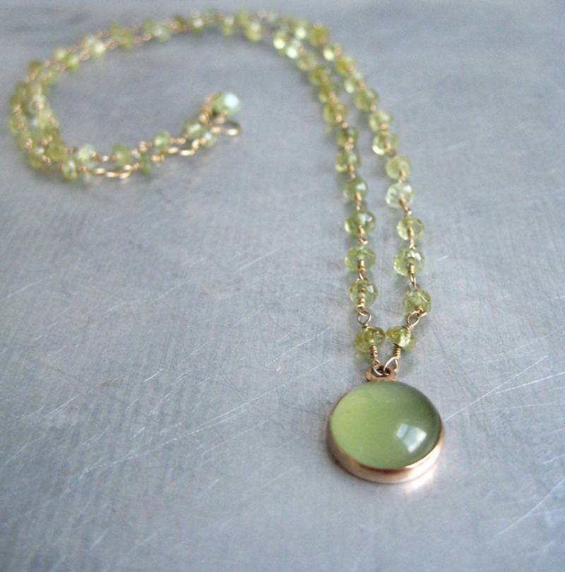 Facettierter Grüner Granat Mit Serpentin Cabochon Massive 14K Rose Gold Halskette von jenco8