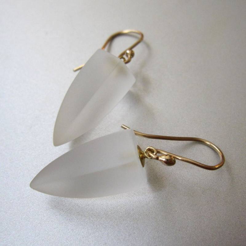 Frosted Quartz Kristall Tropfen Solide 14K Gold Ohrringe von jenco8