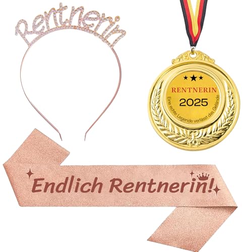 3Pcs Rentner Geschenk Frau Rentnerin Schärpe Haarreif Medaille Renteneintritt Ruhestand Geschenk Frau Rente Ruhestand Deko 2025 Ruhestandsgeschenk zum Ruhestand für Frauen Abschiedsgeschenk Kollegin von jenich
