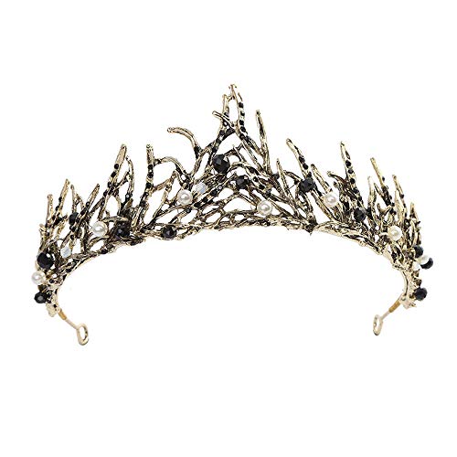 Vintage Krone Prinzessin Haar Krone Tiara Diadem Frauen Schwarze Krone Gothic Barock Königin Krone Haarkrone mit Strass Damen Kopfschmuck für Karneval Kostüme Halloween Party Proms Hochzeit Geburtstag von jenich