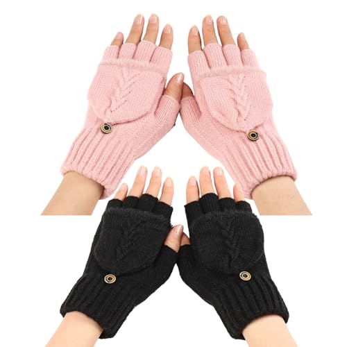 2 Paare Handschuhe Winter Damen Herren Fingerlose Handschuhe Halbfinger Handschuhe mit Kappe Flip Winter Handschuhe für Männer Frauen, Winterhandschuhe 2 Paare Handschuhe Winter Damen Herren Fingerlose Handschuhe Halbfinger Handschuhe mit Kappe Flip Winter Handschuhe für Männer Frauen, Winterhandschuhe von jenniehome