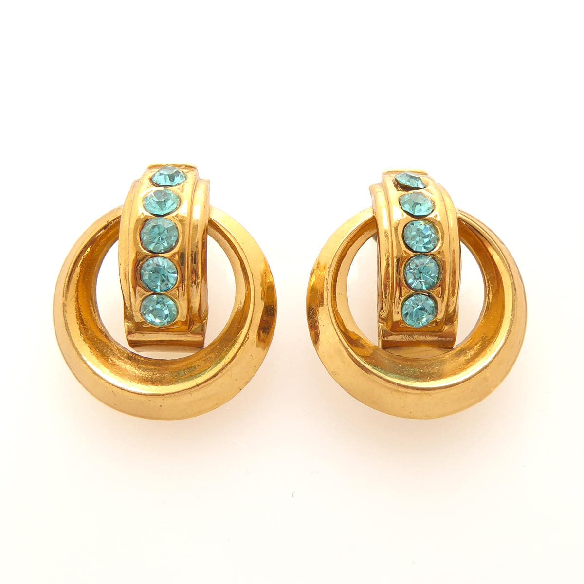 1940Er Jahre Coro Goldkreis Und Aquablau Funkelnder Strassstein Signierte Designer Mid Century Boho Festival Statement Ohrringe von jennydayco