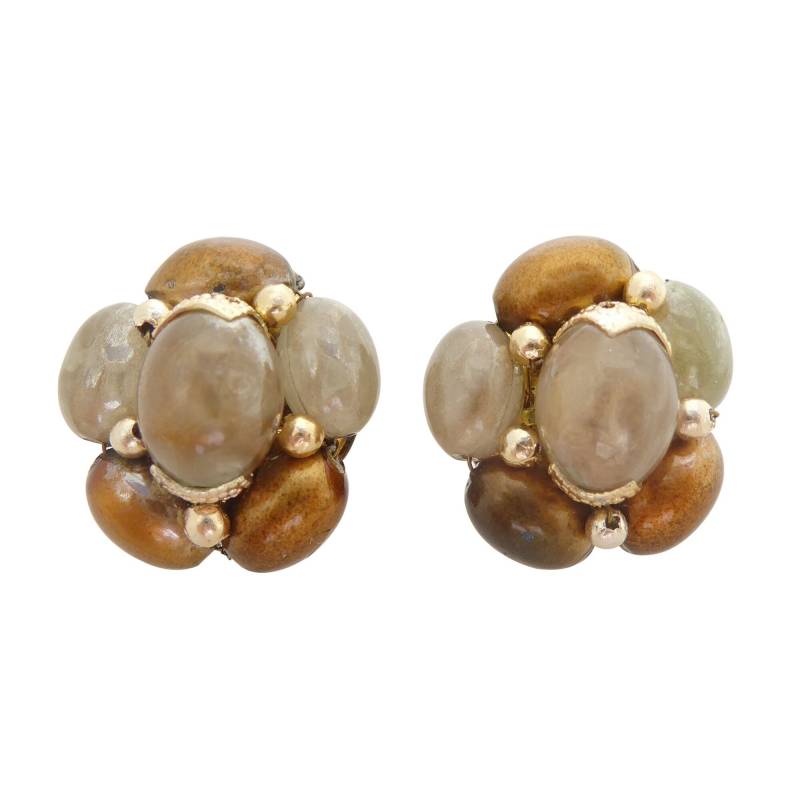 1950Er Vintage Hell Olivgrün Und Kupfer Bronze Chunky Perlen Cluster Made in Hong Kong Retro Mid Century Statement Clip Auf Ohrringen von jennydayco