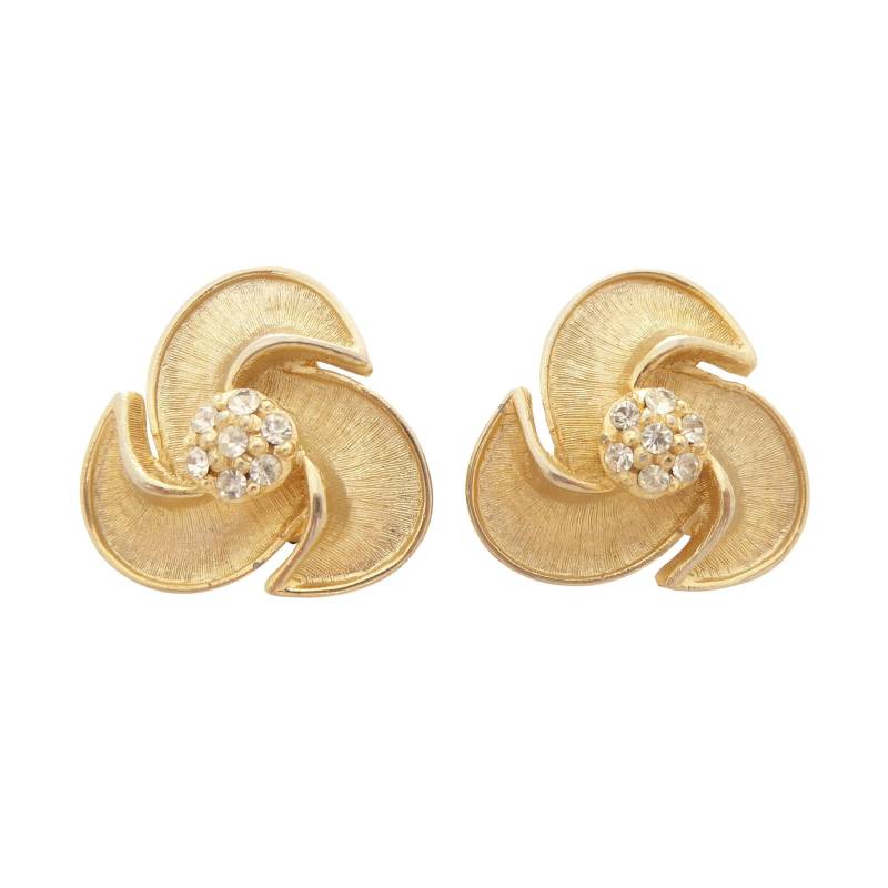1950S Gold Abstrakte Blume Wirbel Klar Strass Cluster Retro Süß Minimal Feminin Niedlich Retrostyle Funkelnd Chunky Clip An Ohrringen von jennydayco
