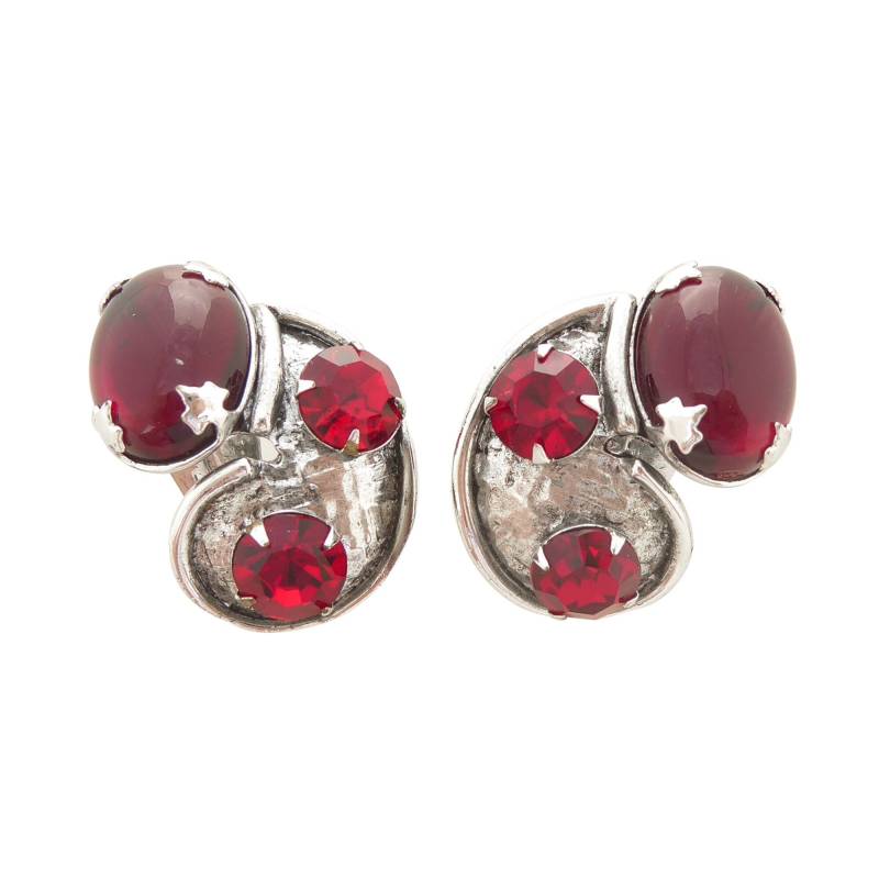 1960Er Jahre Vintage Selro Selini Signiert Antik Silber Rot Strass Cabochon Chunky Groovy Groß Statement Retro Bold Bunte Clip Ons von jennydayco