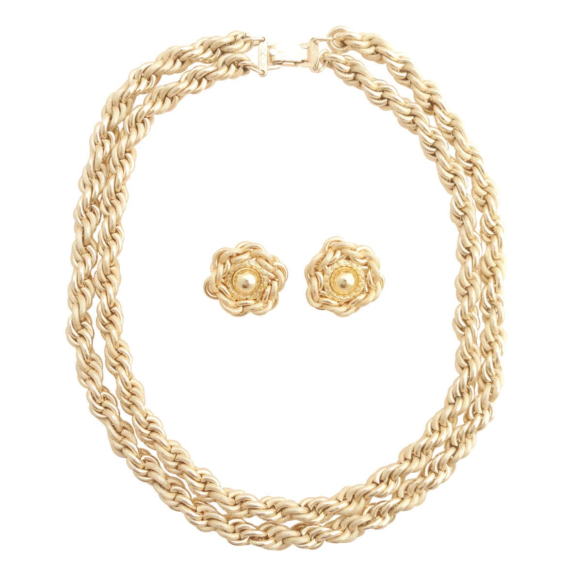 Vintage 1950Er Oder 1960Er Jahre Western Germany Made Hellgold Hip Hop Seil Kette Halskette Und Clip Auf Ohrring Demi Parure Statement Set von jennydayco