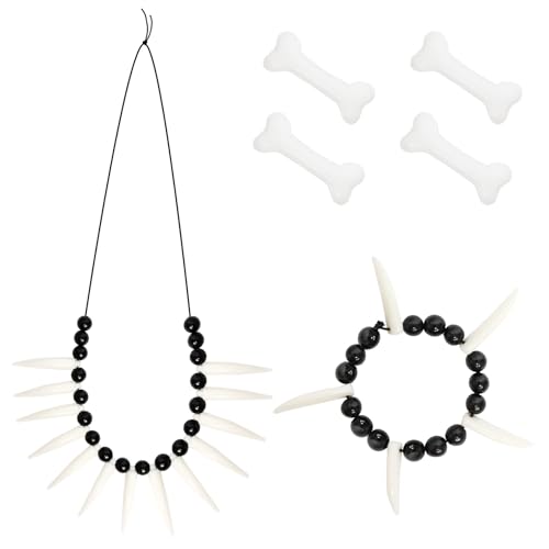 6er Höhlenkostüm Knochen Haarspangen Skelettknochen Fasching Halskette Armband für Damen Halloween Kostüm Karneval Cosplay Party von jerbro