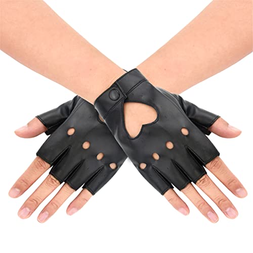 jerbro 1 Paar Punk Handschuhe Halb Finger PU Leder Aushöhlen Fingerlose Handschuhe für Erwachsene Hip Hop Halloween Cosplay Performance Kostüm von jerbro