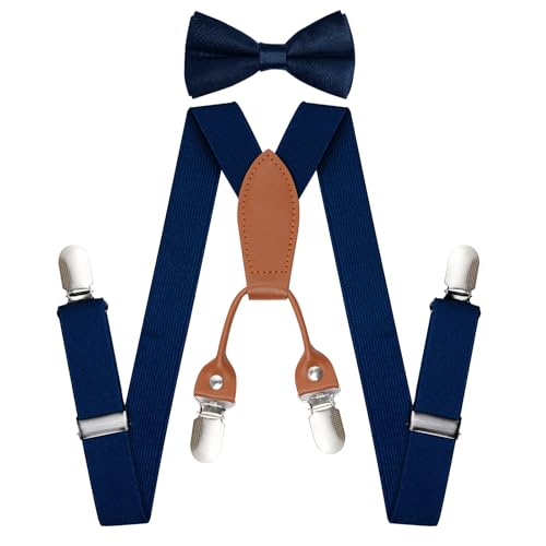 Hosenträger mit Fliege Set für Kinder Jungen Mädchen Körpergröße ca 1-8 Jahre Geburtstagsfeier Party Tägliches Tragen Kostüm Zubehör (marineblau) von jerbro